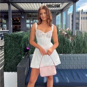 House of CB ‘Adriana’ Ivory Satin and Lace Dress NWOT